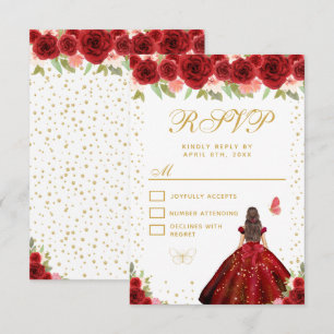 Tarjeta De Confirmación De Asistencia Princesa de pelo castaño con flores rojas Sweet Si
