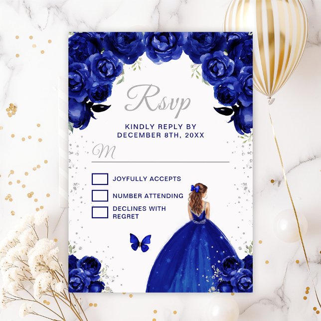Tarjeta De Confirmación De Asistencia Princesa del cabello azul oscuro y marrón plateado (Subido por el creador)