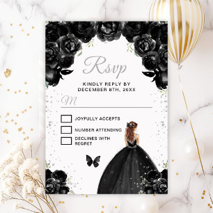 Tarjeta De Confirmación De Asistencia Princesa del cabello negro y plateado marrón