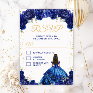 Tarjeta De Confirmación De Asistencia Princesa Floral Azul Oscuro Quinceañera