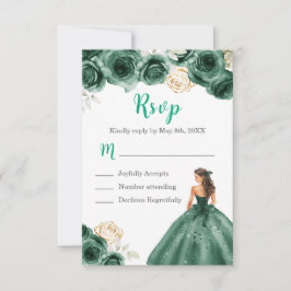 Tarjeta De Confirmación De Asistencia Princesa floral con un vestido verde oscuro