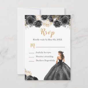 Tarjeta De Confirmación De Asistencia Princesa floral con vestido negro