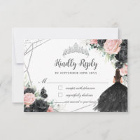 Princesa floral rosa negra Plata Quinceañera