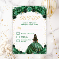 Princesa Floral Verde Oscuro Quinceañera