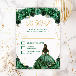 Tarjeta De Confirmación De Asistencia Princesa Floral Verde Oscuro Quinceañera