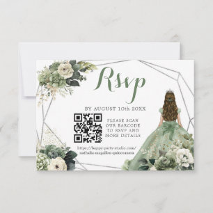 Tarjeta De Confirmación De Asistencia Princesa Geométrica Verde Sage XV Años QR