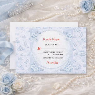 Tarjeta De Confirmación De Asistencia Princesa Quinceañera Azul Claro Plateado