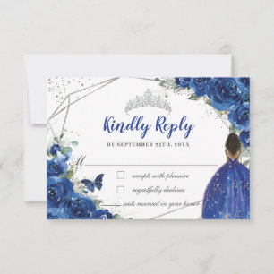 Tarjeta De Confirmación De Asistencia Princesa Real Floral Azul Floral Marrón Quinceañer