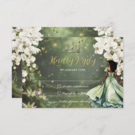 Tarjeta De Confirmación De Asistencia Princess & Frog Green Dress Sweet 16 Quinceanera