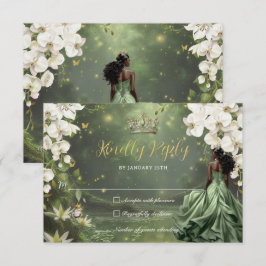 Tarjeta De Confirmación De Asistencia Princess & Frog Green Dress Sweet 16 Quinceanera