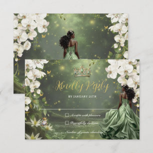 Tarjeta De Confirmación De Asistencia Princess & Frog Vestido Verde Dulces 16 Quinceañer