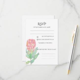 Tarjeta De Confirmación De Asistencia Protea Botánica Minimalista Moderna para Boda