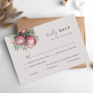 Tarjeta De Confirmación De Asistencia Protea nativa acuarela Floral Boho Botánico