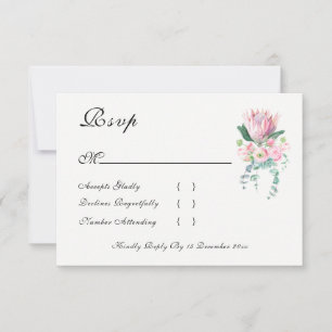 Tarjeta De Confirmación De Asistencia Protea Rey Acuarela Floral Elegante Boda