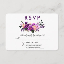 Tarjeta De Confirmación De Asistencia PS Boda de acuarela floral púrpura ultravioleta
