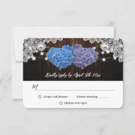 Tarjeta De Confirmación De Asistencia Purple and Blue Rustic Floral Lace Wood Wedding