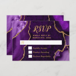Tarjeta De Confirmación De Asistencia Purple and Gold Agate Marble