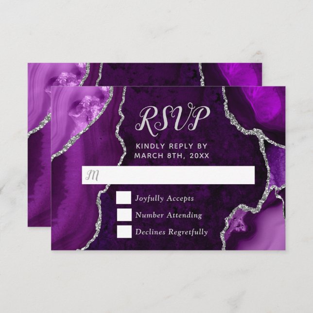 Tarjeta De Confirmación De Asistencia Purple and Silver Agate Marble (Anverso / Reverso)
