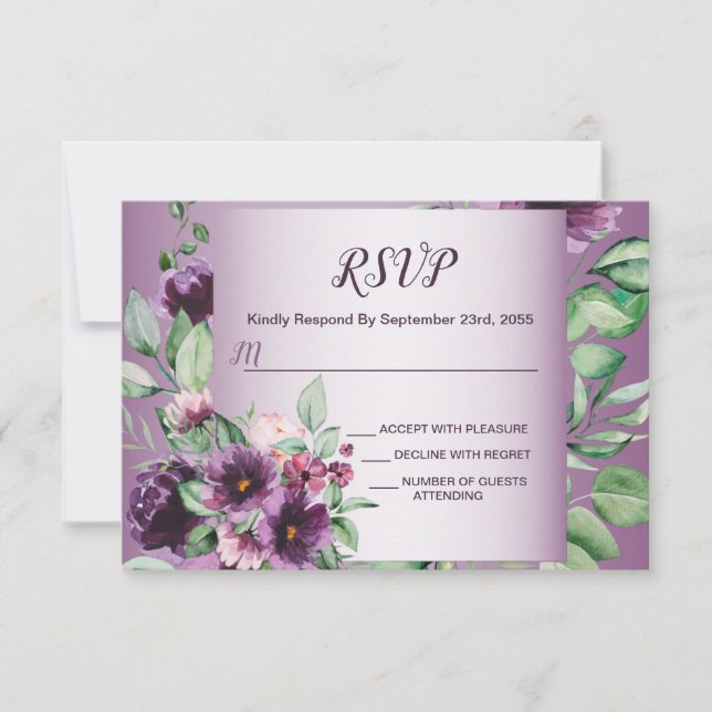 Tarjeta De Confirmación De Asistencia Purple Blush Floral Geometric Greenery Wedding (Anverso)