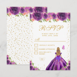 Tarjeta De Confirmación De Asistencia Purple Floral Blonde Hair Princess Sweet Sixteen