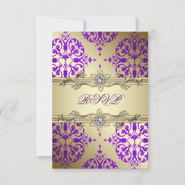 Tarjeta De Confirmación De Asistencia Purple Gold Damask Purple Fiesta (Anverso)