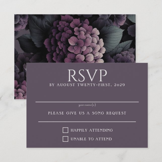 Tarjeta De Confirmación De Asistencia Purple Moody Floral (Anverso / Reverso)