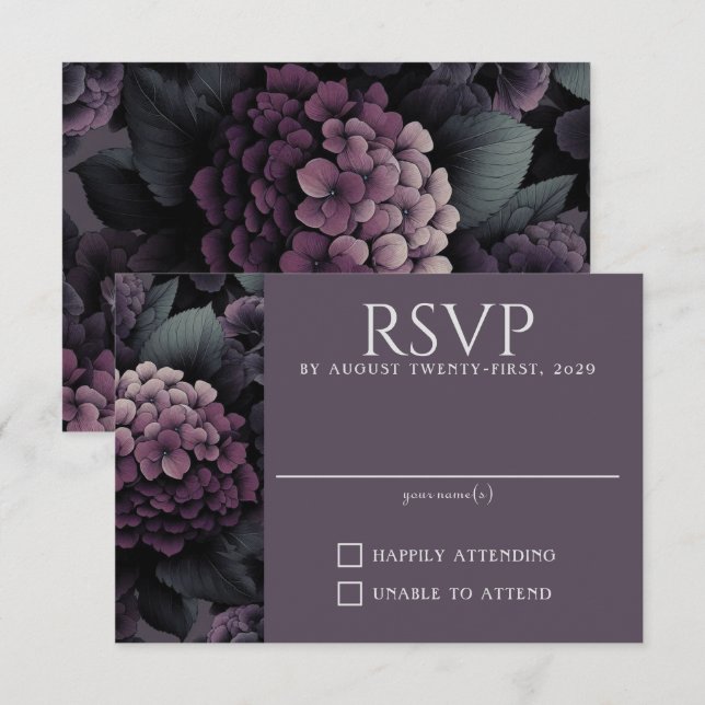 Tarjeta De Confirmación De Asistencia Purple Moody Floral (Anverso / Reverso)