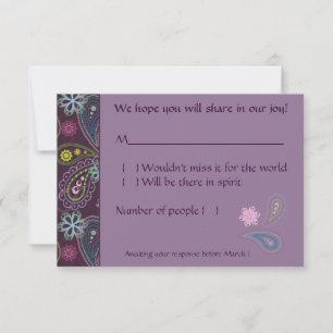 Tarjeta De Confirmación De Asistencia Purple Paisley