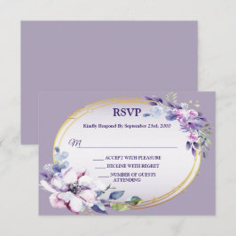 Tarjeta De Confirmación De Asistencia Purple Pink Floral Watercolor Gold Geometric Party