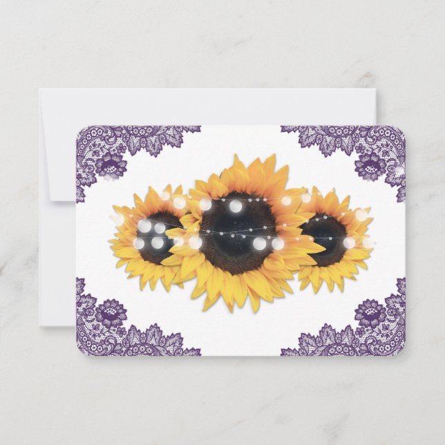 Tarjeta De Confirmación De Asistencia Purple Rustic Floral Lace Sunflower Wedding (Anverso)