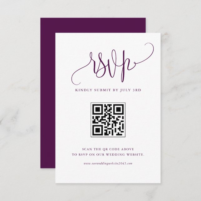 Tarjeta De Confirmación De Asistencia Purple We Do Modern Calligraphy Boda QR Code (Anverso / Reverso)