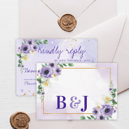 Tarjeta De Confirmación De Asistencia Purple White Floral Gold Frame Wedding Reply By