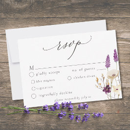 Tarjeta De Confirmación De Asistencia Purple Wildflower Watercolor Minimalist Wedding
