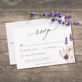 Tarjeta De Confirmación De Asistencia Purple Wildflower Watercolor Minimalist Wedding QR