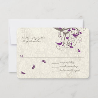 Tarjeta De Confirmación De Asistencia Púrpura Amor Pájaro Rústico Árbol Boda