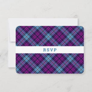 Tarjeta De Confirmación De Asistencia Púrpura azul escocés Tartan Plaid Boda