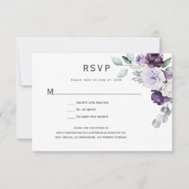 Tarjeta De Confirmación De Asistencia Púrpura Oscuro, Peonía de Lavanda, Floral de rosa 