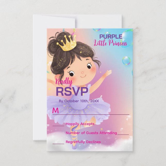 Tarjeta De Confirmación De Asistencia Púrpura Pequeña Princesa Ball (Anverso)