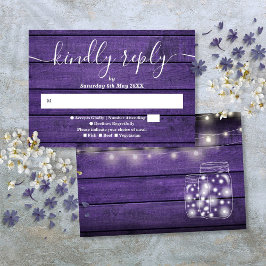 Tarjeta De Confirmación De Asistencia Púrpura Rústica Madera Ilumina Mason Jars