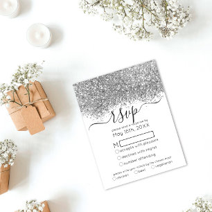 Tarjeta De Confirmación De Asistencia Purpurina blanco de lujo Confetti Boda