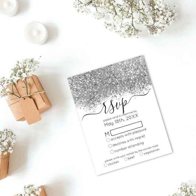 Tarjeta De Confirmación De Asistencia Purpurina blanco de lujo Confetti Boda (Subido por el creador)