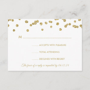 Tarjeta De Confirmación De Asistencia Purpurina de imitación de oro Confetti Boda White 