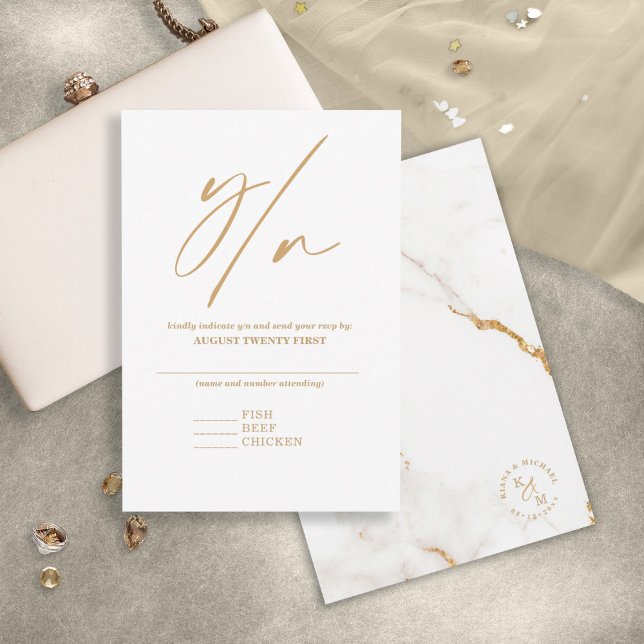 Tarjeta De Confirmación De Asistencia Purpurina de mármol moderno Boda Gold ID816 (Subido por el creador)