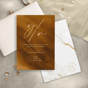 Tarjeta De Confirmación De Asistencia Purpurina de mármol moderno Boda Gold V2 ID816