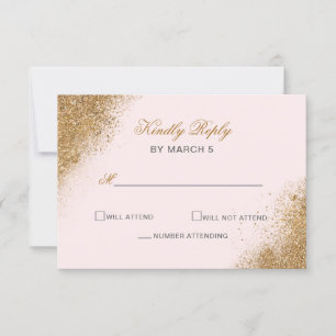 Tarjeta De Confirmación De Asistencia Purpurina de oro de Rubor Sparkle Elegant Wedding
