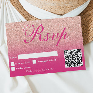 Tarjeta De Confirmación De Asistencia Purpurina de oro falso rosa negro magenta rosa dul
