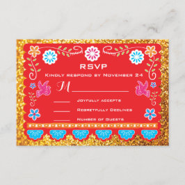 Tarjeta De Confirmación De Asistencia Purpurina de oro Papel Picado de la Fiesta Mexican
