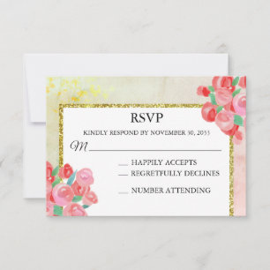 Tarjeta De Confirmación De Asistencia *~* Purpurina Modern Floral Mint Rubor Wedding RSV