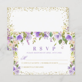 Tarjeta De Confirmación De Asistencia Purpurina Purple Floral Sparkle Gold