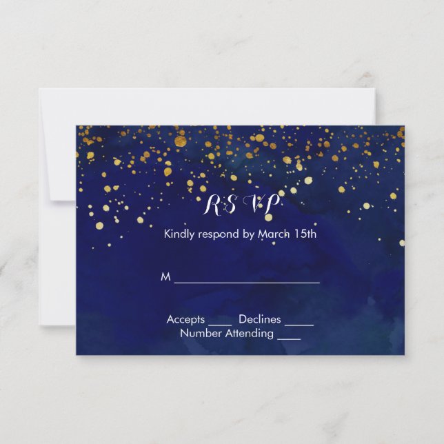Tarjeta De Confirmación De Asistencia Purpurina Starry Night Navy Faux Gold (Anverso)